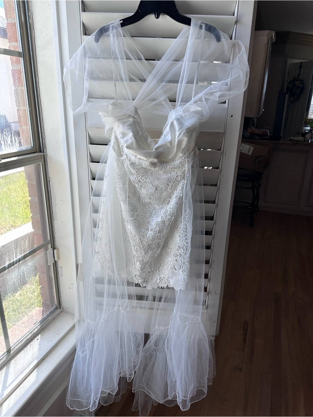 For Love & Lemons White Lace Bridal Chemise with Sheer Tulle Overlay